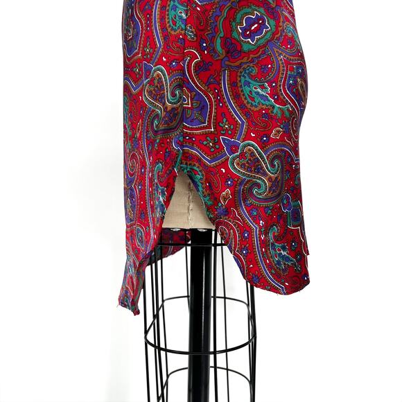 Vintage 90s Kathryn Satin Slip Mini Dress Red Paisley size Small - Picture 5 of 11